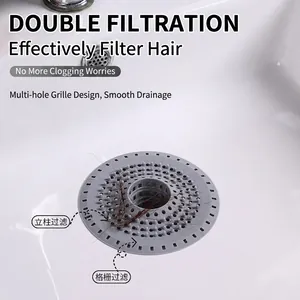 Silicone Kitchen Sink Drain Strainer Hair Catcher Flat Cover Multi-Hole Bathroom Sewer Anti-Clogging Filter