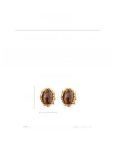 Macro shot of vintage oval tiger eye earrings with textured gold metallic borders