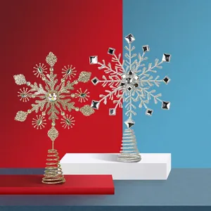 Puntale Per Albero Di Natale Fiocco Di Neve Stella Ferro Glitter Con Strass Base A Molla A Spirale Decorazione Festiva