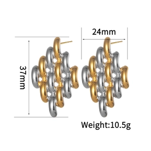 Modern two-tone geometric stainless steel drop earrings with sleek silver and gold finish
