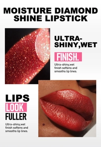 Moisturizing pearl lipstick with glitter shine, hydrating and smooth texture for fuller lips.