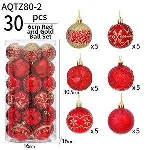 Detail of 30-piece red and gold 6cm Christmas ball set with various textured patterns