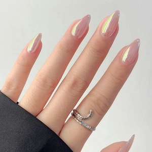 Unghie Finte Laser Aurora Mermaid Forma a Mandorla Sfumatura Iridescente Lucidatura a Specchio Con Colla Jelly per Donna