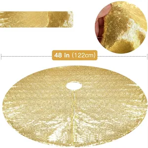 Golden 48-inch sequin Christmas tree skirt with a glittery circular wrap design