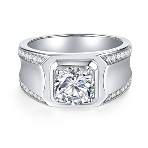 925 Sterling Silver Moissanite Ring For Men Luxury Round Brilliant Cut Solitaire Engagement Wedding Band Jewelry With GRA Certificate
