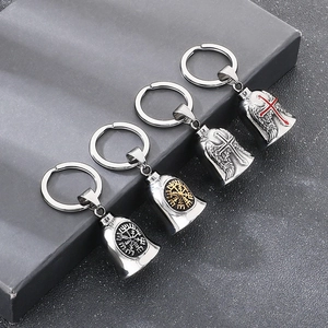 Pendentifs cloches boussole viking et croix sur porte-clés en acier inoxydable en 4 styles