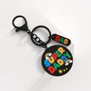 Creative wooden Mother's Day and Father's Day keychain with Super Daddy colorful design