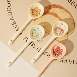 Ceramic long handle dessert spoons with cute cartoon lucky bear pattern set of four
