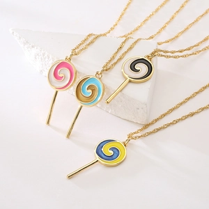 Lollipop Pendant Necklace Copper 18K Gold Plated Enamel Colorful Spiral Cute Sweet Jewelry For Women
