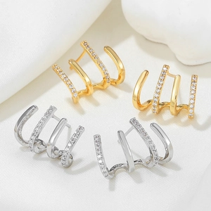 Elegant 14K gold plated claw stud earrings set with sparkling cubic zirconia stones