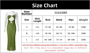 Detailed size guide table for backless cutout tube dress with measurements in cm