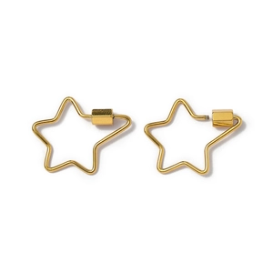 Detailed view of gold star-shaped screw lock clasps with a polished metallic finish