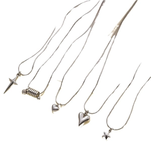 Titanium steel necklaces featuring heart, star, and cross pendants on silver snake chains