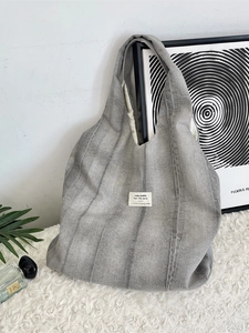 Minimalist grey tie-dye canvas tote bag with large capacity for students and daily shopping