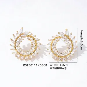 Detail view of wheat leaf earrings showing 3.0cm length and 2.8cm width dimensions