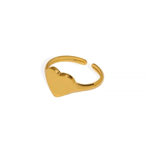 Polierter goldener Herzring aus Edelstahl, offenes verstellbares Design für Damen