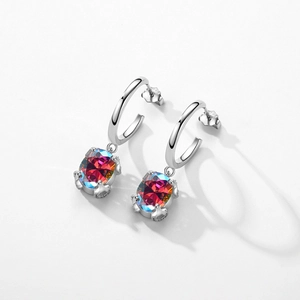 S925 sterling silver hoop earrings with vibrant colorful cubic zirconia pendants