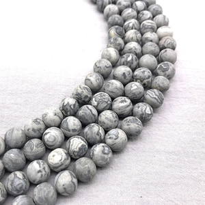Natural gray marble map stone round beads for DIY handmade jewelry and beadwork