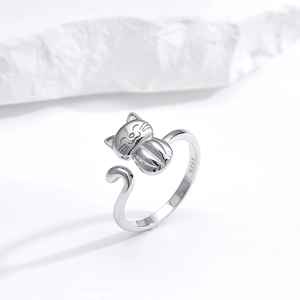 Minimalist 925 Sterling Silver Cat Ring For Women Adjustable Cute Animal Open Ring Fashion Finger Jewelry Gift