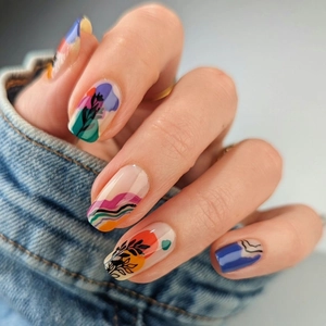 Press On Nails Abstract Art Floral Leaf Silhouette Geometric Color Block Glossy Long Square DIY Manicure Women Fashion
