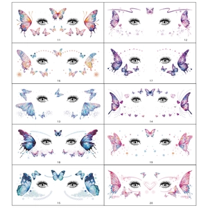 Set of 10 colorful glitter butterfly tattoo stickers for face and eye makeup looks