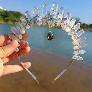 Kristall-Kronen-Haarband mit Muscheln und Quarzsteinen für Cosplay und Festivals