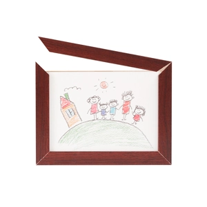 Detail of opening magnetic wooden frame mechanism for storing 150 children artworks