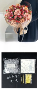 DIY flower bouquet kit with 100 clear plastic strawberry holders, bags, and gold ties