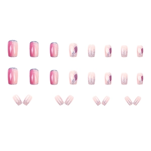 Dreamy purple gradient press-on nails with glitter and heart graffiti patterns 24pcs set
