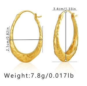 Detailed size view of hammered oval earrings with 18K gold plating and weight data