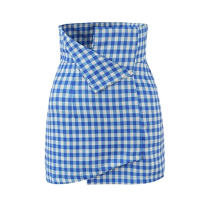 High Waist Gingham Checkered Mini Skirt Asymmetric Irregular Hem A-Line Polyester Streetwear Retro Skirt For Women