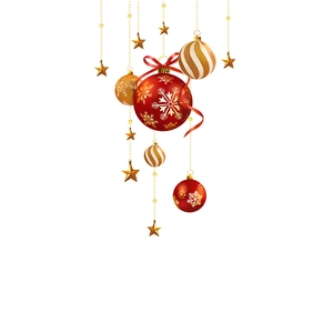 Boules de Noël rouges et dorées avec flocons de neige suspendues sur fond blanc épuré