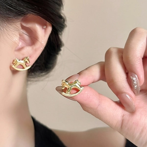18k gold plated rocking horse earrings for women with minimalist vintage horse pendant