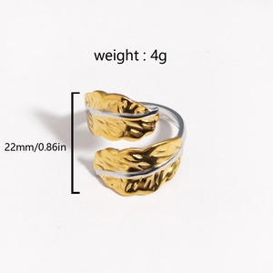 Detailed size and weight specs for the two-tone leaf adjustable open ring