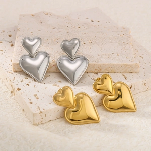 Double Heart Drop Earrings 18K Gold Plated Stainless Steel Minimalist Trendy Jewelry For Women Aesthetic Elegant Accessory