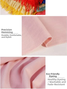 Close-up of pink cashmere-feel scarf showing precision stitching and fabric texture