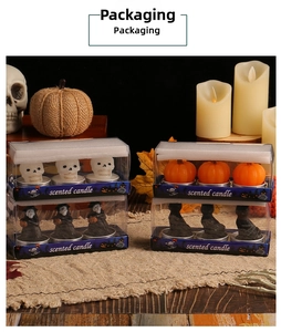 Three-piece Halloween scented candle set with skull and pumpkin in a transparent PVC gift box
