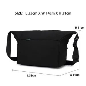 Borsa a tracolla giapponese in nylon nero con dimensioni 33cm x 14cm x 31cm guida taglie