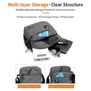 Men's grey Oxford fabric crossbody bag with multi-layer zipper pockets for travel