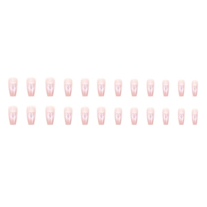 24pcs pink gradient coffin press-on nails with silver glitter heart pattern design