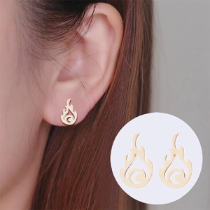 Minimalist hollow flame stainless steel stud earrings with 18K gold plated finish