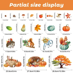 Tableau des tailles pour stickers d'automne montrant les dimensions des motifs