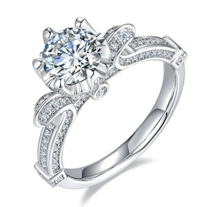 Elegant 1 carat Moissanite ring for women with silver band and swan lake ribbon design