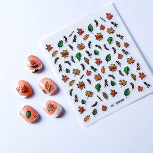 Autocollants ongles 5D relief feuilles d'érable avec bordures dorées pour manucure d'automne