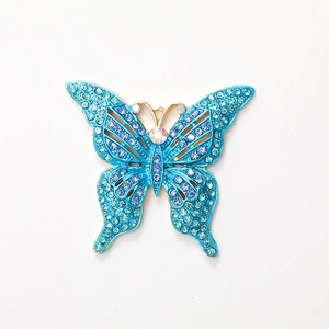 Sparkling blue crystal butterfly charm with zinc alloy base for DIY phone case and crafts