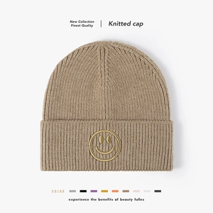Strickmütze Beanie Kunstkaninchenhaar Warm Winter Totenkopfmütze Gerippt Mit Umschlag Smiley Stickerei Mode Lässig Unisex