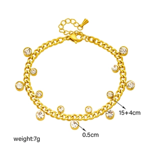Elegant gold titanium steel chain bracelet with 12 sparkling round zirconia pendants