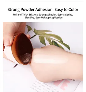 Angled foundation brush for liquid makeup application with dense synthetic brown bristles