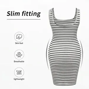 Slim fit sleeveless maternity dress with black and white stripes for a stylish look