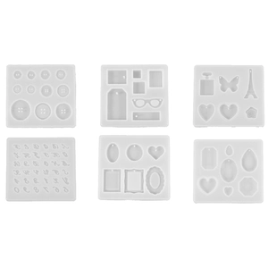 Lot de 6 moules en silicone pour résine avec lettres, boutons et motifs Tour Eiffel